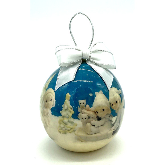 Vintage Precious Moments Decoupage Christmas Tree Ornaments Enesco Lot of 4 EUC - Picture 4 of 9